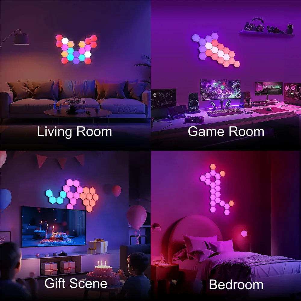 Exagon Smart RGB Hexagon Wall Light USB Powered Color Changing DIY Mode Music Sync APP Control Modular DIM LED ON for Game Room