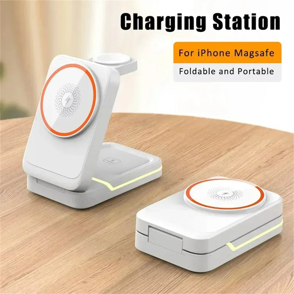3 in1 Magnetic Wireless Charger Station 30W Fast Charging Phone Adapter For iPhone 16 15 14 13 Pro Max/Mini/Plus/ iWatch/Airpods