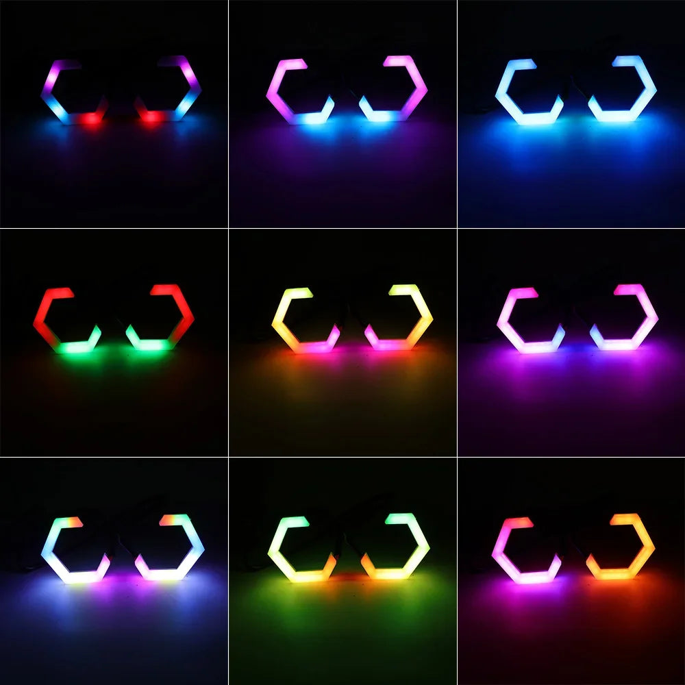 60mm 70mm 80mm 90mm RGB Hexagon LED Angel Eyes with Turn Signal Halo Rings Car Headlights Drl 12-24V for Motorcycle Offroad 4X4