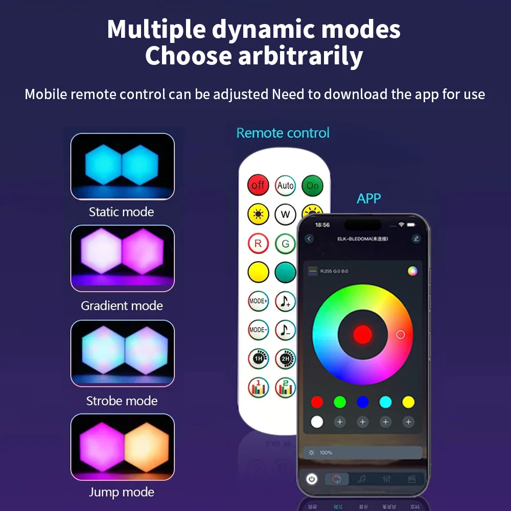 Exagon Smart RGB Hexagon Wall Light USB Powered Color Changing DIY Mode Music Sync APP Control Modular DIM LED ON for Game Room
