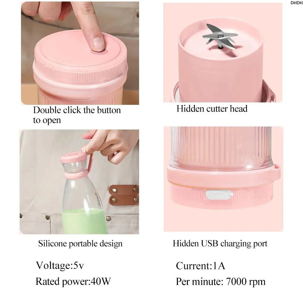 Mini Juice Blender Portable Rechargeable Blender Electric USB Fresh Fruit Juicer 6-Blade Smoothie Ice Maker