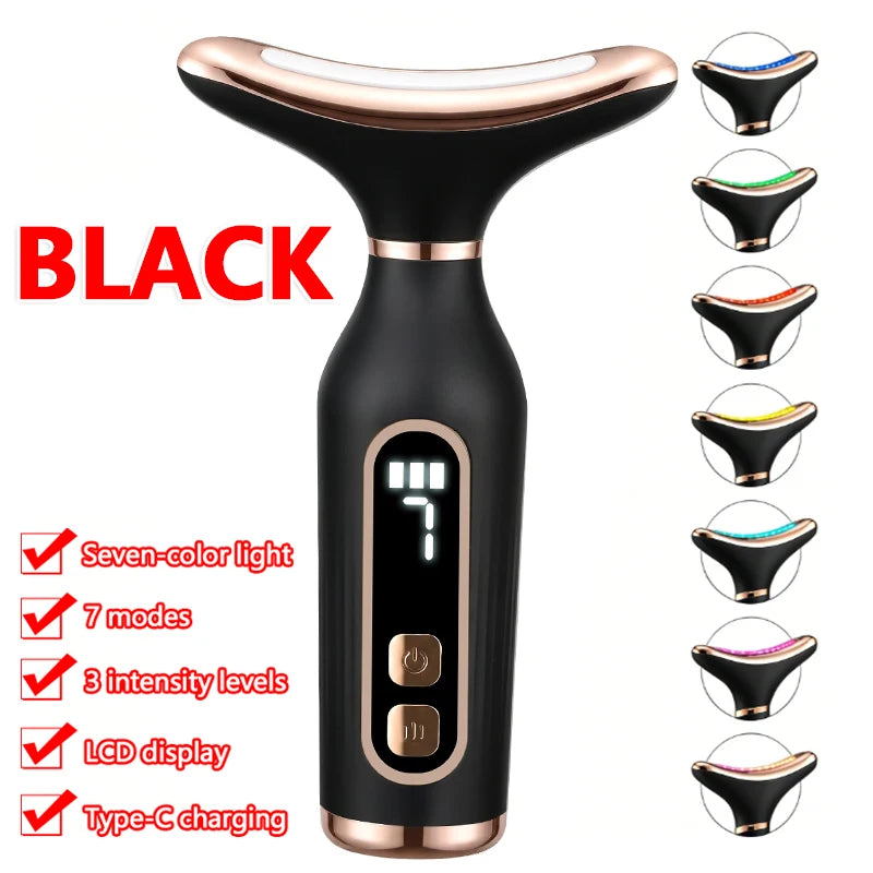 Portable 7 Colors LED Light Therapy Face Neck Massager 3 Gears Adjustable Gentle Vibration Anti Wrinkle Skin Tightening Lifting