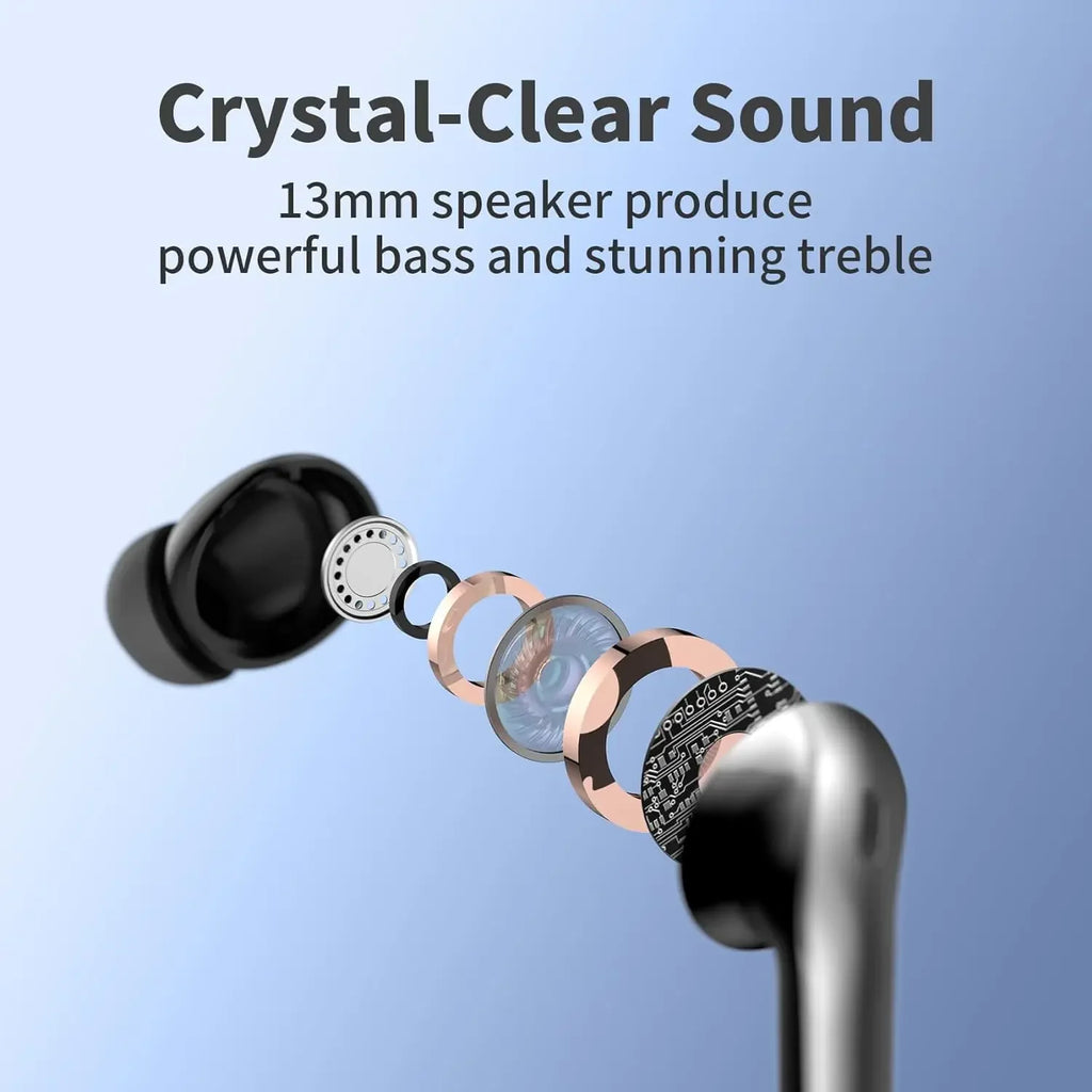 Wireless Earphones with Bluetooth 5.3, Quad-Mic Call Noise Reduction ENC, 50H Playtimes Wireless Earbuds Bluetooth Headphones