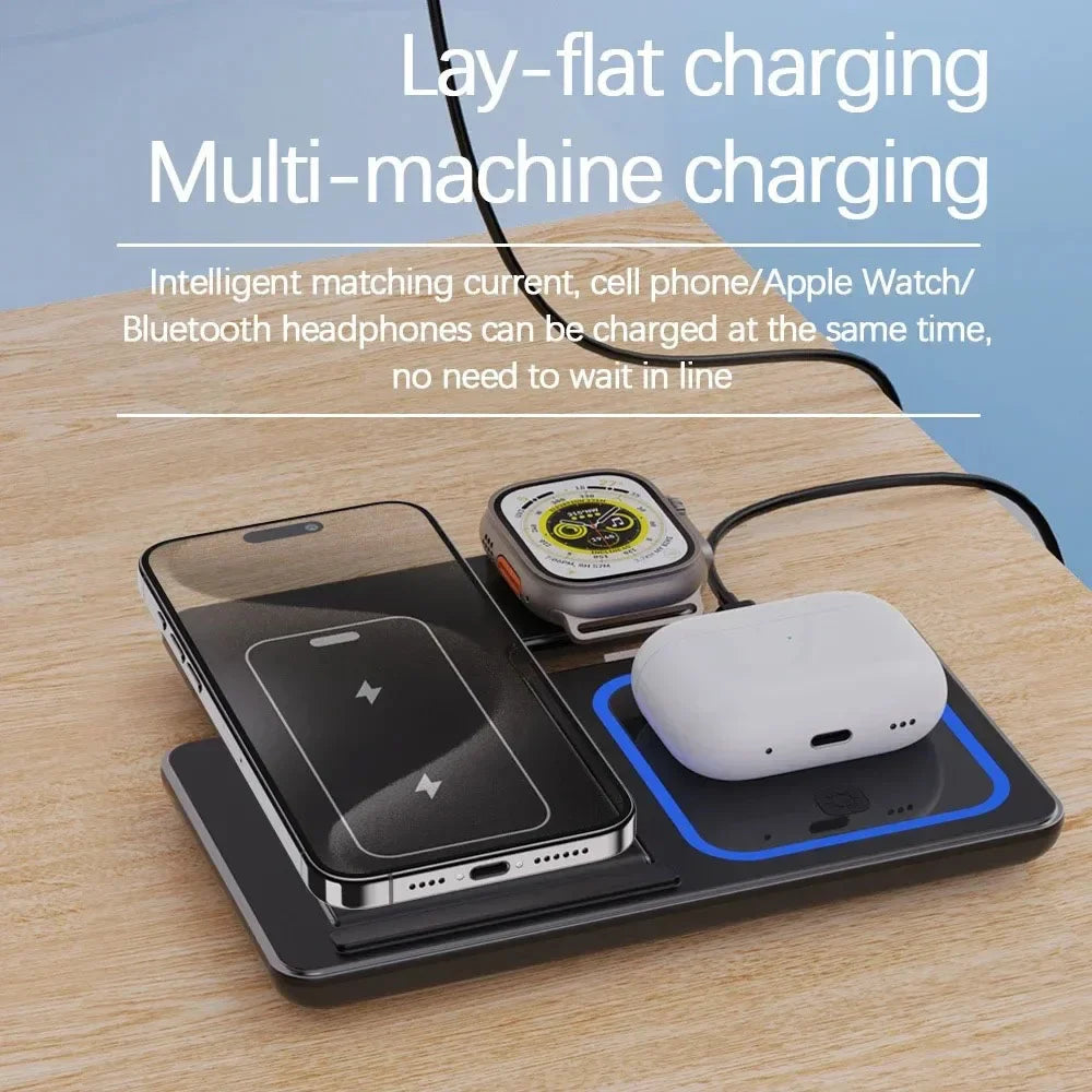 3 in 1 Wireless Charger Stand 30W LED Foldable Wireless Charger For iPhone 16 15 Pro Max iWatch 8 7 Airpods Charge Dock Station