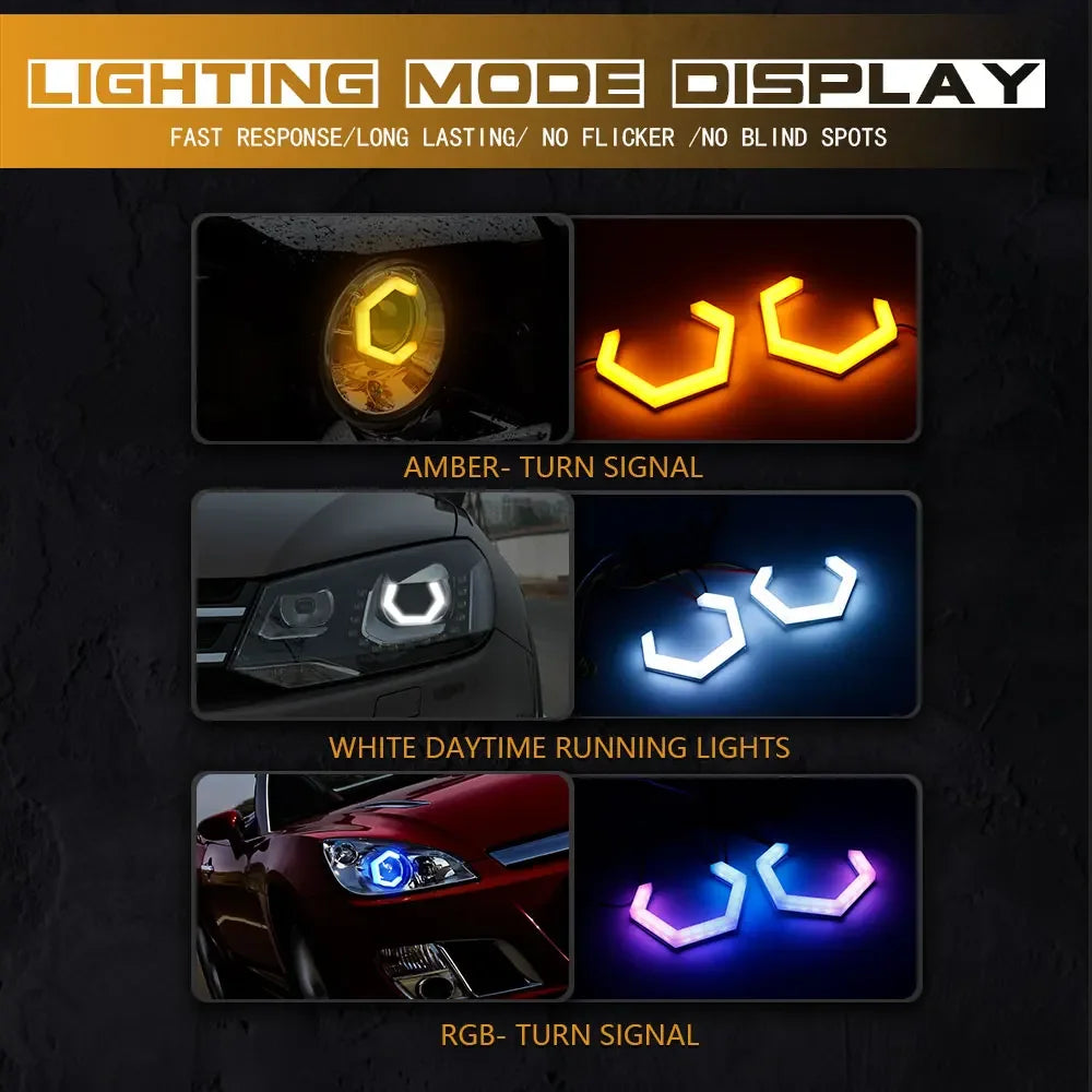 2PCS RGB Angel Eyes Halo Rings Amber Turn Signal Led Angel Eyes 70 80 90mm APP Control Car UTV Motorcycle DRL Decorative Light