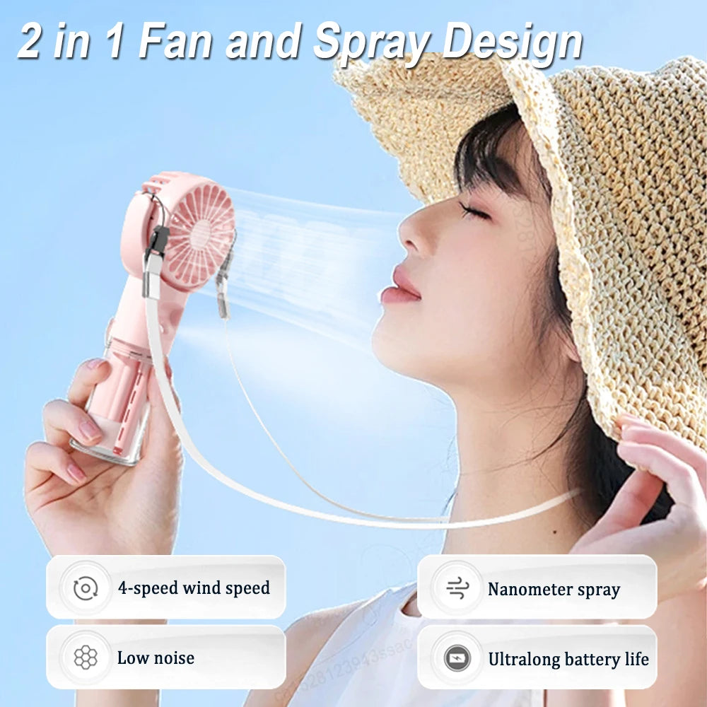 Mini Fan Portable Handheld Fan Water Mist Fan Small Spray Humidifier Fan USB Rechargeable Portable Fan New Hand Fan Air Cooler