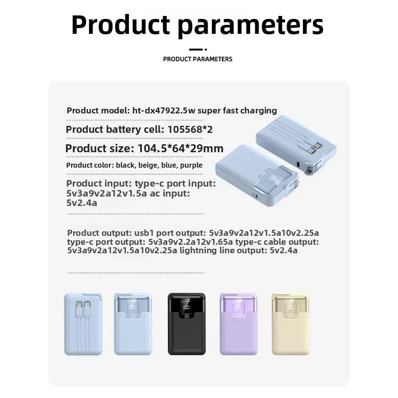 New 20,000 MAh Super Fast Charging Power Bank 2-in-1 with AC Plug, Multi-function with Dual-wire Wall Plug Mobile Power Supply