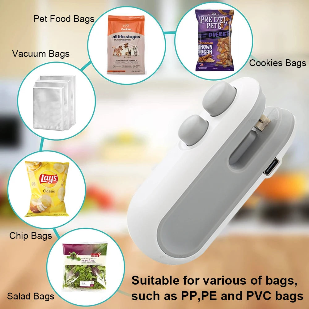 Mini Plastic Bag Sealer Rechargeable 2 in 1 Bag Heat Sealer With Cutter