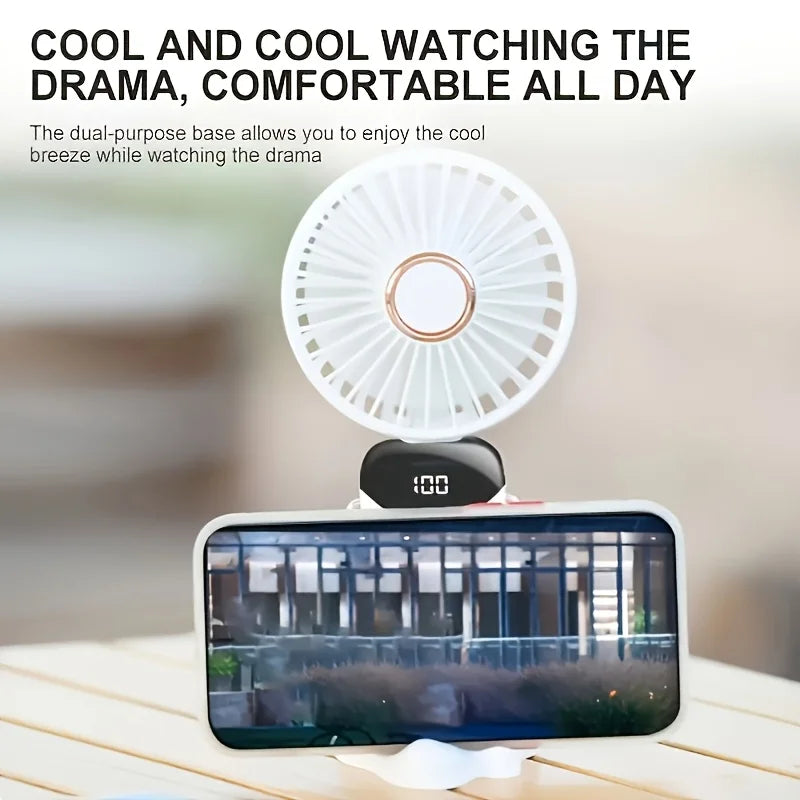 Portable Mini Fan With 6 Speeds LED USB Rechargeable Charging Small Foldable Battery Fans Handheld Desk Bedroom Indoor Outdoor
