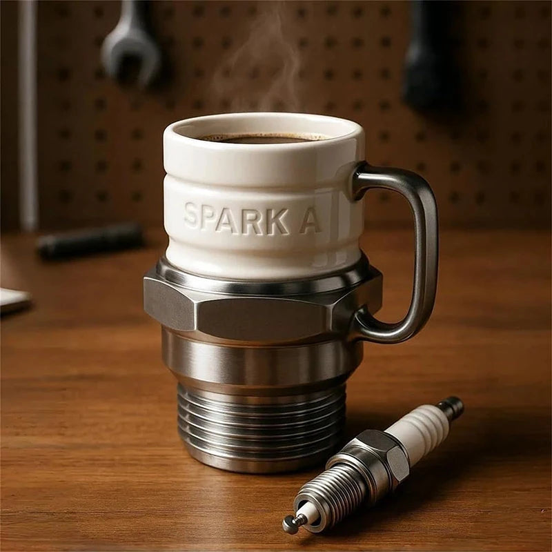 Spark Plug Shaped Coffee Mug Mechanical Engine Themed Novelty Cup for Car Lovers and Gearhead Gift