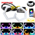 Hexagon RGB LED Angel Eyes Halo Rings with Turn Signal Car Headlights Projector Rings 70mm 80mm 90mm 12-24V for Motorcycle Auto
