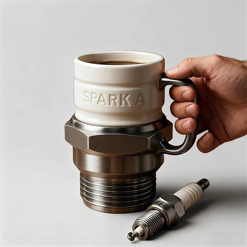 Spark Plug Shaped Coffee Mug Mechanical Engine Themed Novelty Cup for Car Lovers and Gearhead Gift