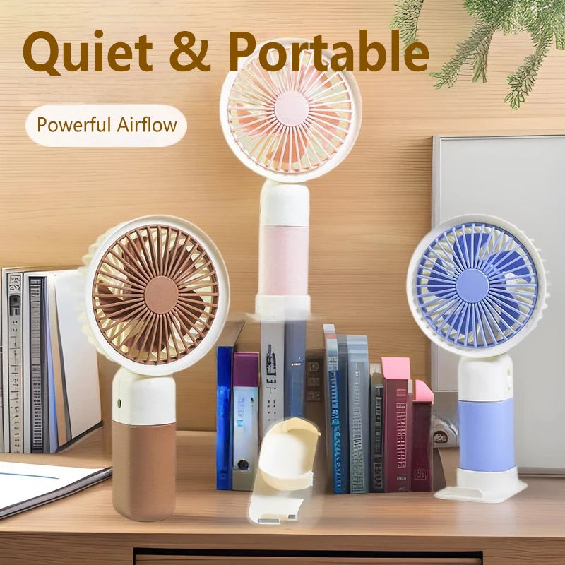 Mini Handheld Fan USB Rechargeable Portable Desktop Fan with Base Quiet Operation for Office Student Dorm Travel