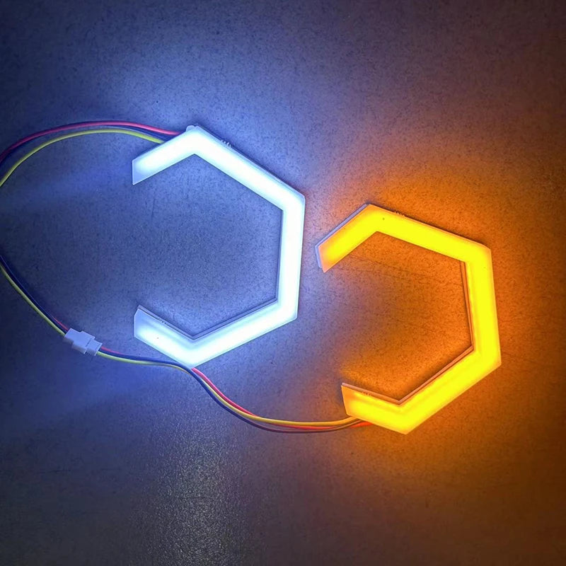 2PCS LED Angel Eyes Hexagon Halo Rings for Motorcycle Car LED Headlights White + Amber 12V 24V DC 2.5inch 80MM 70MM 90MM 3.0inch