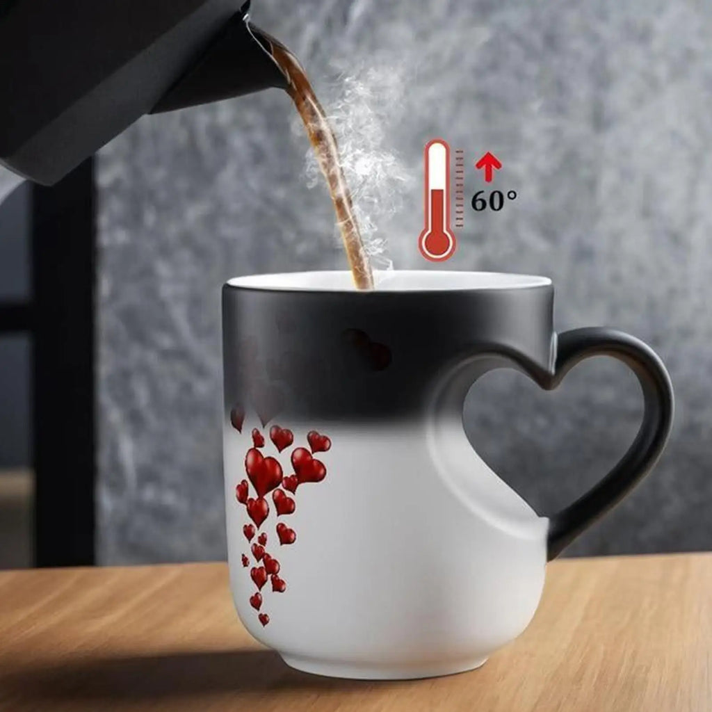 Heart Shape Color Change Mug Ceramic Heat Activated Mug Milk Juice Cup for Women Men Kids Family Workplace Home Dorm
