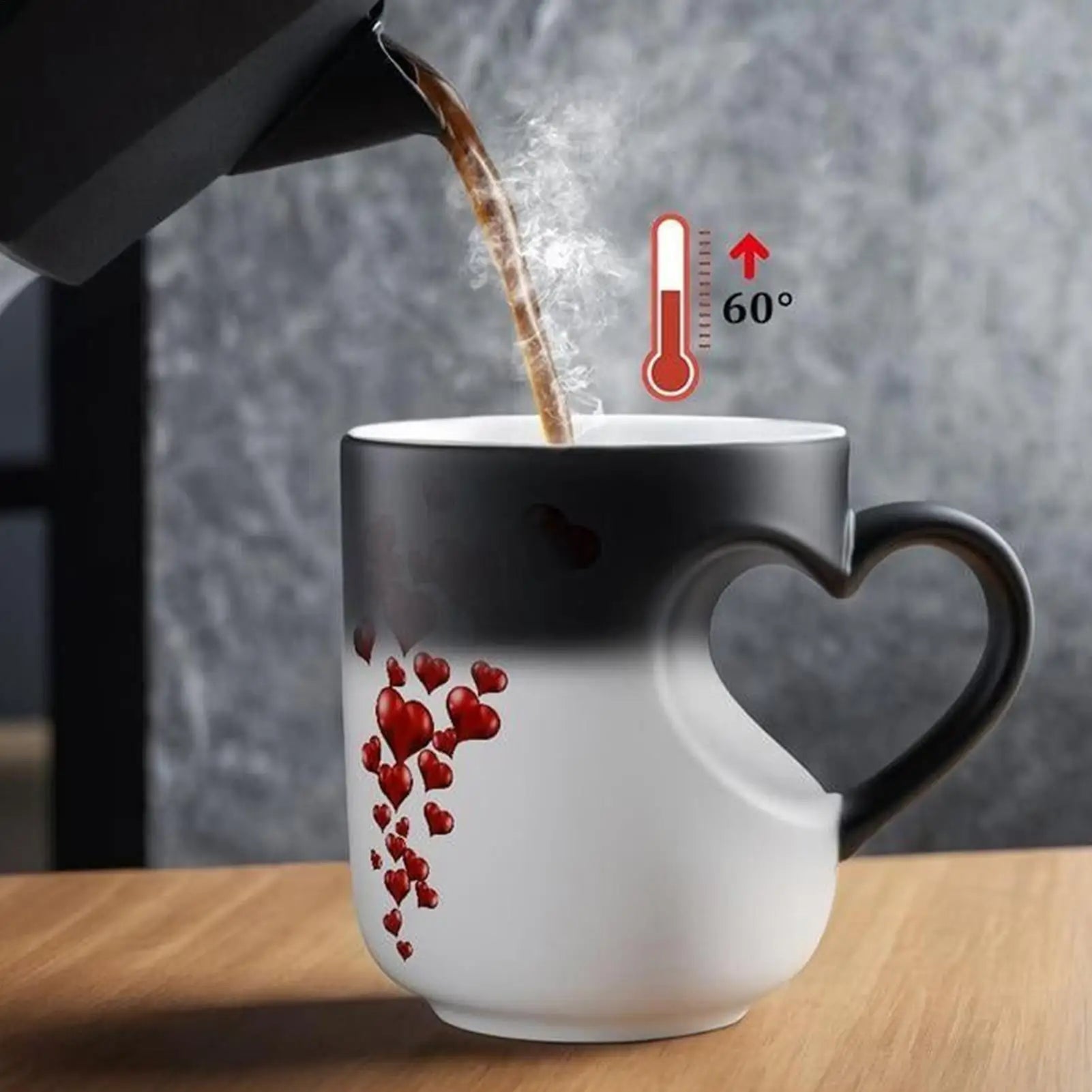 Heart Shape Color Change Mug Ceramic Heat Activated Mug Milk Juice Cup for Women Men Kids Family Workplace Home Dorm