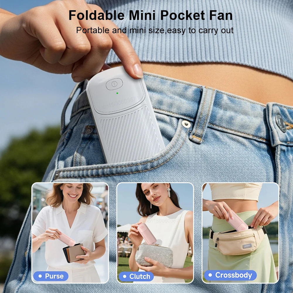 Mini Portable Handheld Fan USB Rechargeable Foldable Hand Fan For Outdoor Folding Small Pocket Fan With Power Bank Flashlights