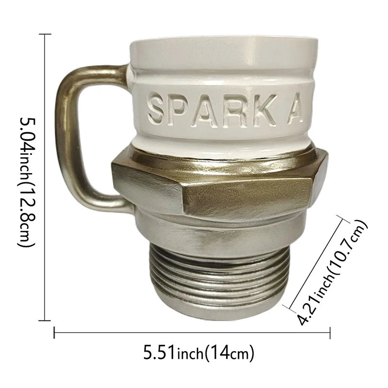 Spark Plug Shaped Coffee Mug Mechanical Engine Themed Novelty Cup for Car Lovers and Gearhead Gift