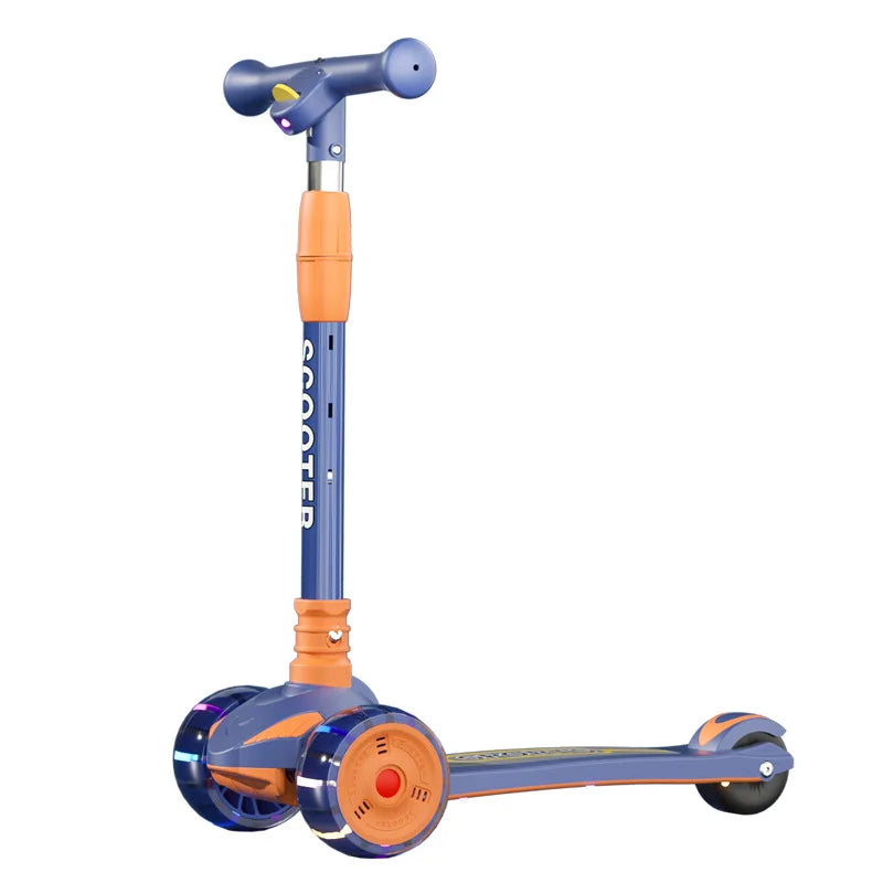 Children 3-Wheel Scooter with LED Cartoon Projector Light Foldable Balance Training Kick Scooter for Kids Outdoor Scooting Fun