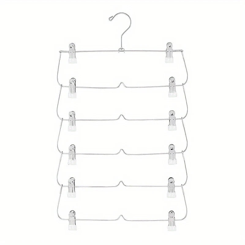 Skirt Hanges Space Saving, Pants Hangers with Clips 6 Tier,Closet Organizers and Storager,Clothes Hanger Space Saver