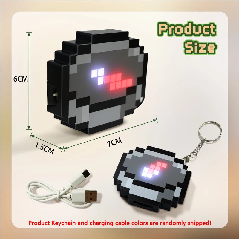 Rechargeable LED Pixel Compass Keychain Glowing Pixel Style Backpack Pendant Creative Game Periphery Gift for Gamers Birthday