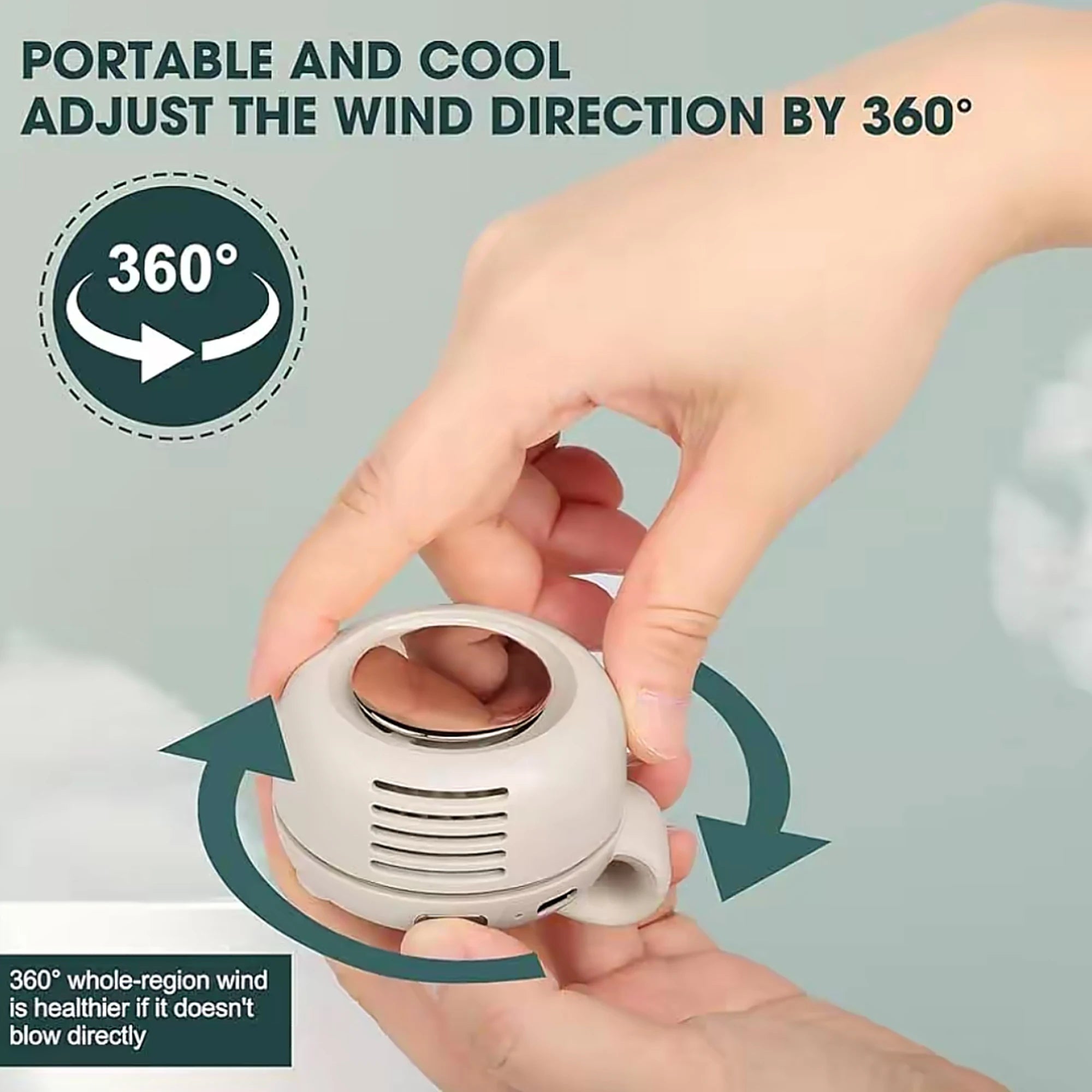 Mini Portable Fan 360° Rotating, 3 Speeds Strong Wind Quiet Rechargeable Handheld Fan, Small Size Big Airflow Long Battery Life