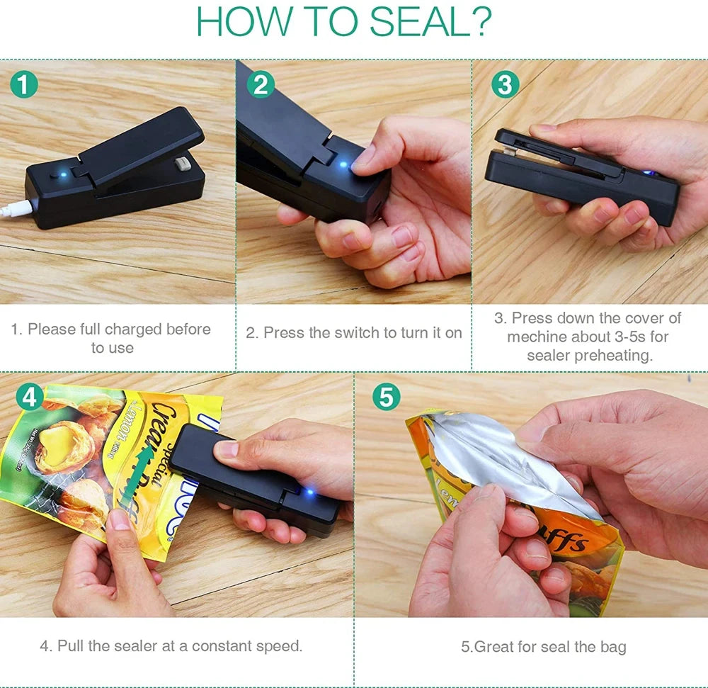 Mini Bag Sealer 2 in 1 Rechargeable Portable Bag Vacuum Heat Sealer