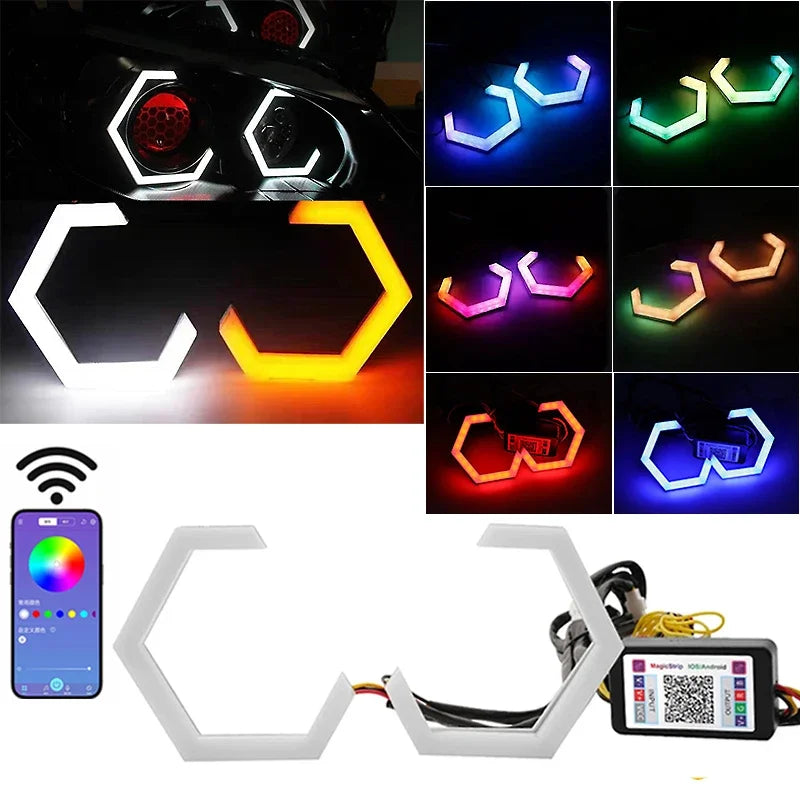 2PCS RGB Angel Eyes Halo Rings Amber Turn Signal Led Angel Eyes 70 80 90mm APP Control Car UTV Motorcycle DRL Decorative Light