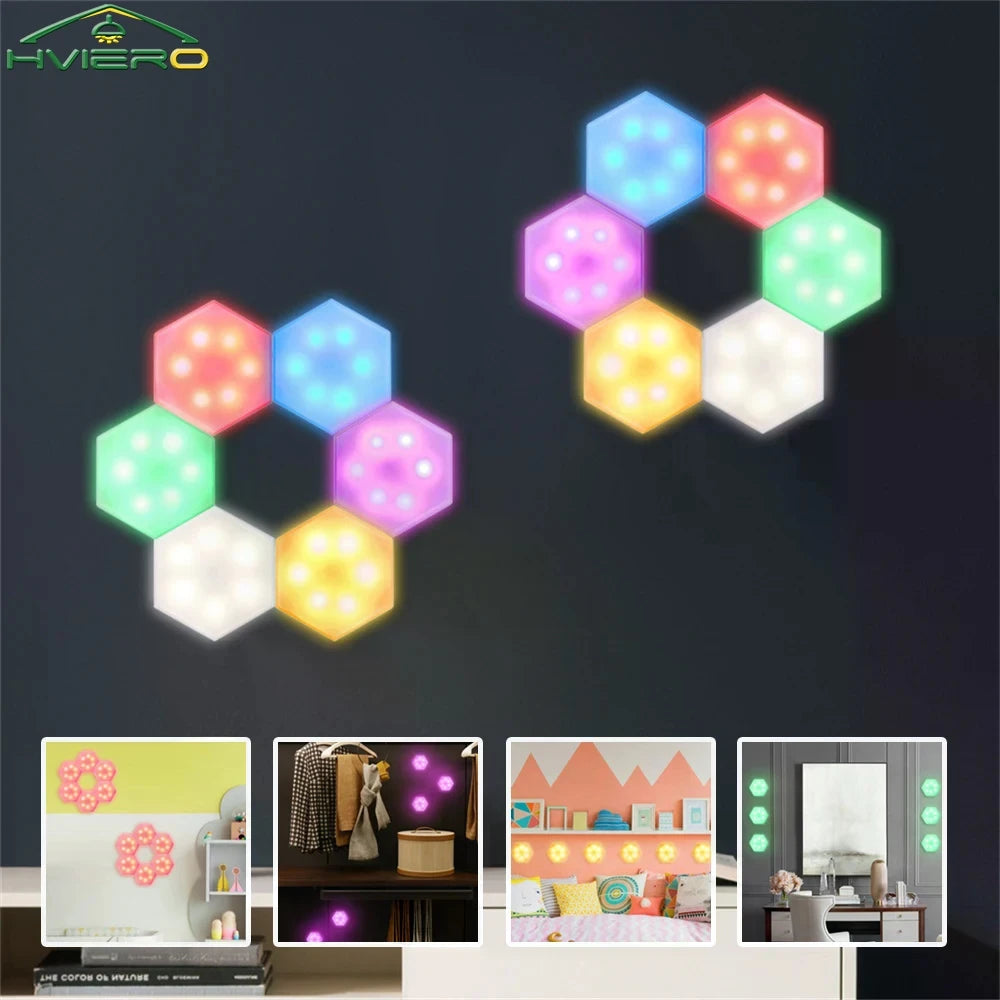 RGB LED Quantum Hexagon Light Touch Sensor Honeycomb Colorful Modular 16Key Control Night Decoration Room Indoor Bedroom