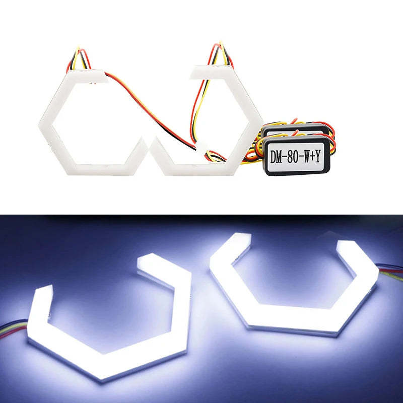 2PCS LED Angel Eyes Hexagon Halo Rings for Motorcycle Car LED Headlights White + Amber 12V 24V DC 2.5inch 80MM 70MM 90MM 3.0inch