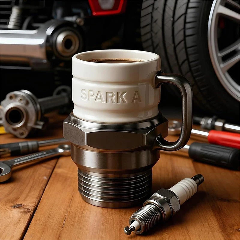 Spark Plug Shaped Coffee Mug Mechanical Engine Themed Novelty Cup for Car Lovers and Gearhead Gift