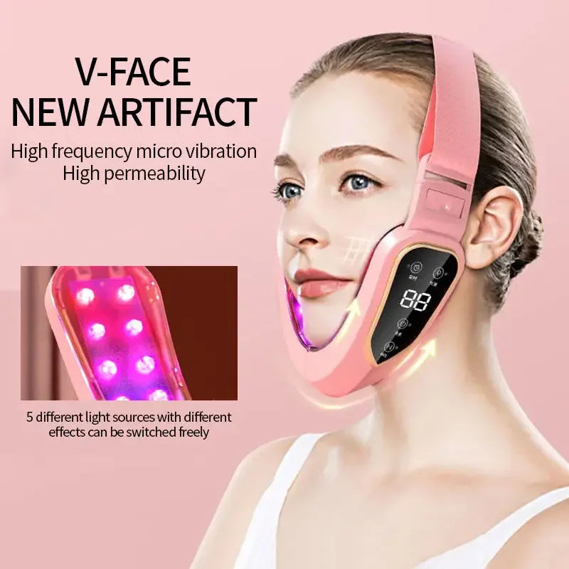 LED Photon Therapy Facial Slimming Vibration Massager Facial Lifting Device Facial Double Chin V Face Vibration Massager