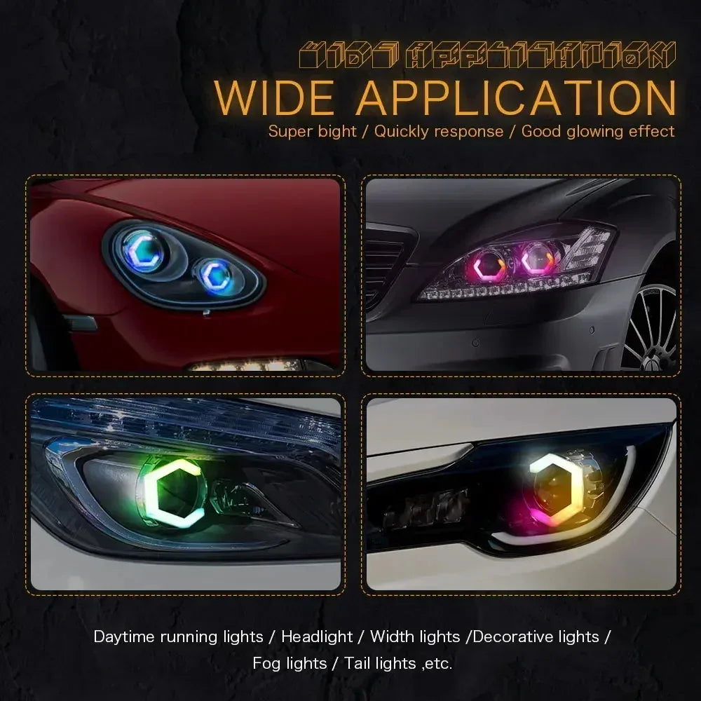 70mm 80mm 85mm 90mm RGB Hexagon LED Angel Eyes with Turn Signal Halo Rings Car Headlights DRL 12-24V for Motorcycle Offroad 4X4