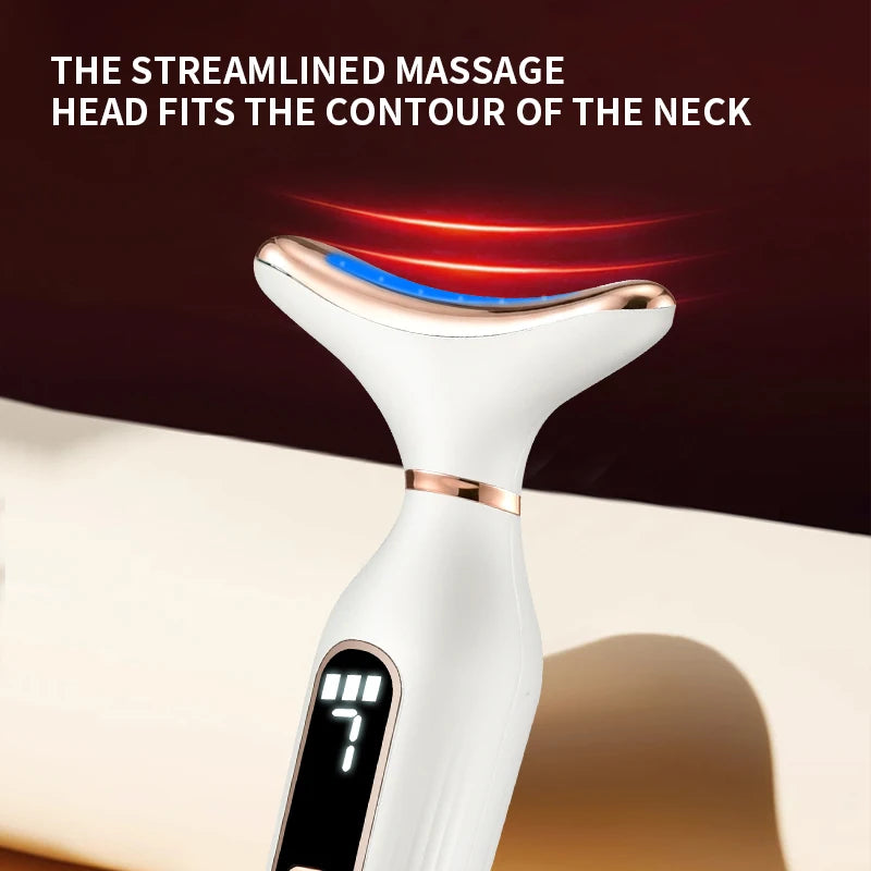 Portable 7 Colors LED Light Therapy Face Neck Massager 3 Gears Adjustable Gentle Vibration Anti Wrinkle Skin Tightening Lifting