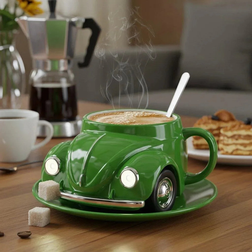 Beetle Shaped Coffee Mug, Handmade Novelty Fun Imaginative Beetle Car Shape Coffee Cup, Creative Gift for Beetle Lovers Suitable