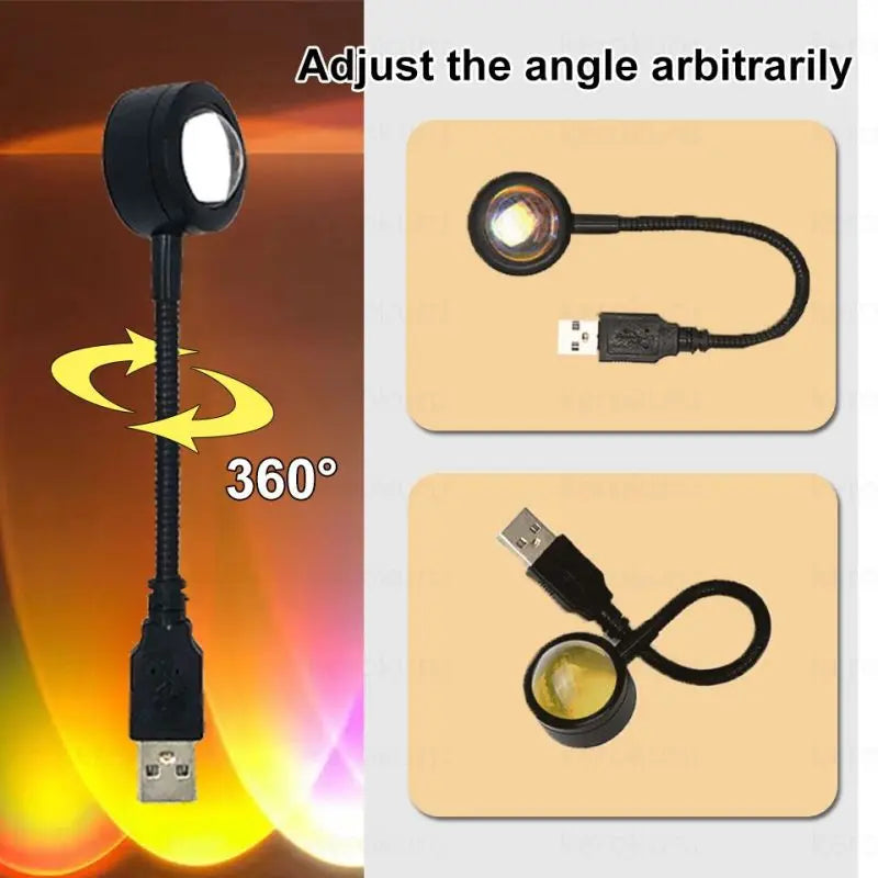 Sunset Lamp Projector USB Powered LED Rainbow Romantic Night Light Neon Atmosphere Home Decoration Photography Light Room Decor