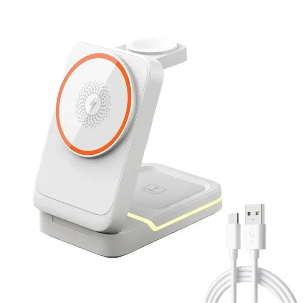 3 in1 Magnetic Wireless Charger Station 30W Fast Charging Phone Adapter For iPhone 16 15 14 13 Pro Max/Mini/Plus/ iWatch/Airpods