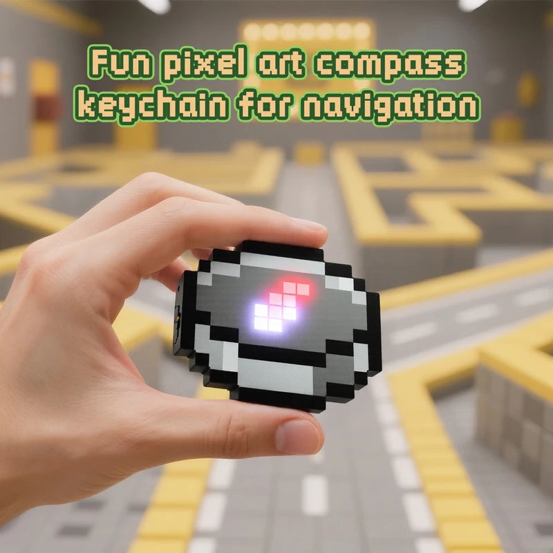 Rechargeable LED Pixel Compass Keychain Glowing Pixel Style Backpack Pendant Creative Game Periphery Gift for Gamers Birthday