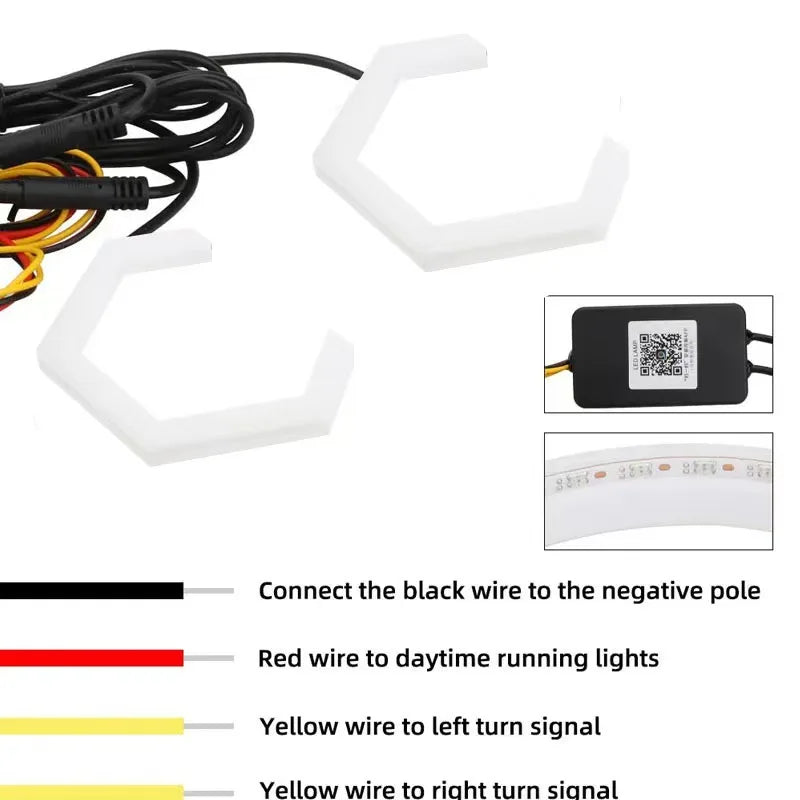 70mm 80mm 85mm 90mm RGB Hexagon LED Angel Eyes with Turn Signal Halo Rings Car Headlights DRL 12-24V for Motorcycle Offroad 4X4