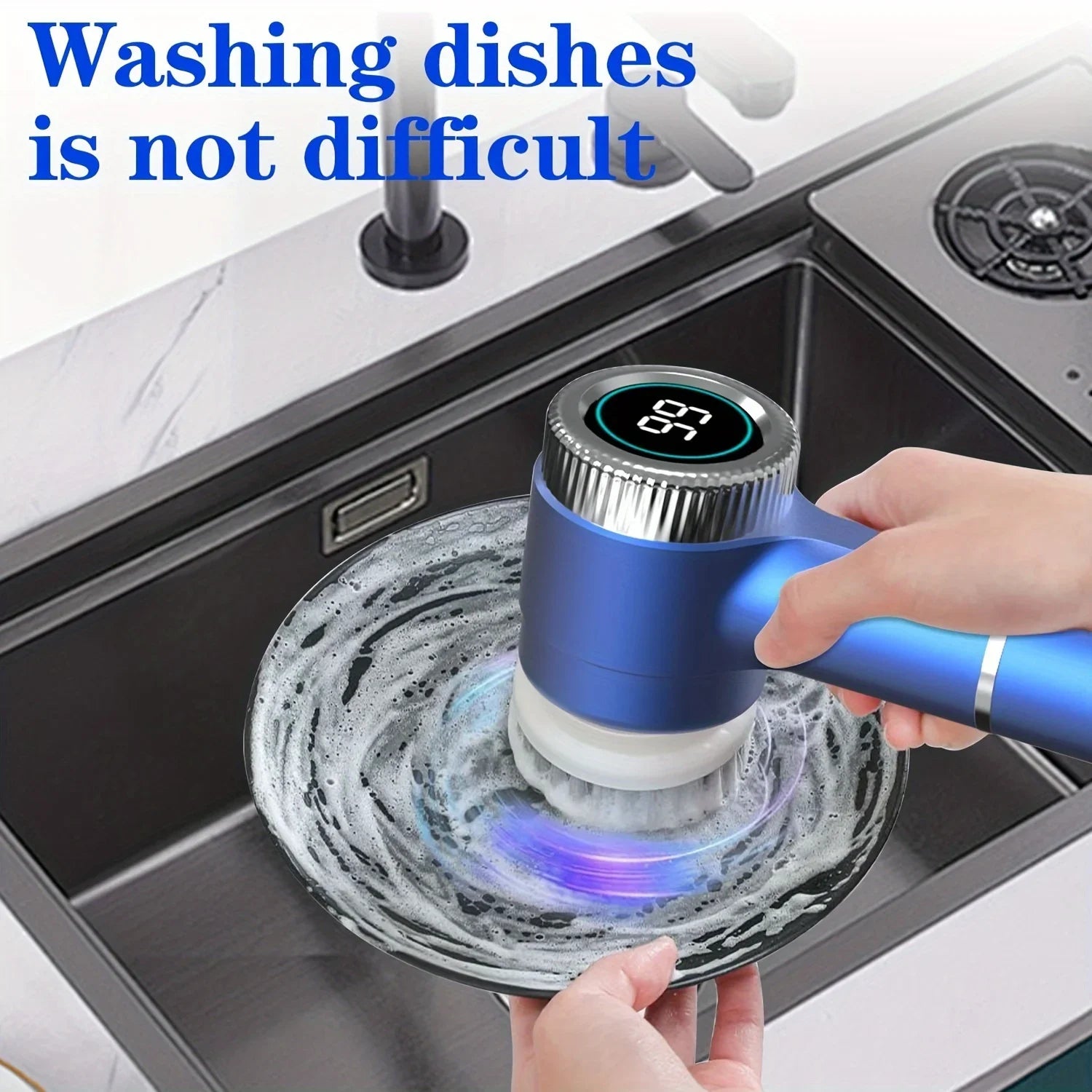 Electric Cleaning Brush LED Display with 5 Replaceable Brush Heads 3-speed Adjustable Cleaning Tool For Kitchen Bathroom
