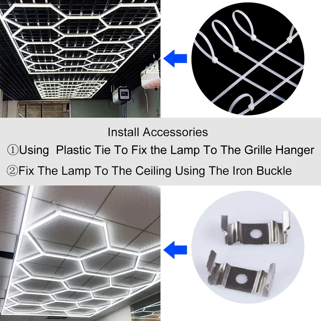 Garage Hexagon LED Light 50000H 6500K Ultra Bright for Home Gym Barbershop Car Detailing Bar Basement Workshop Ceiling Lighting