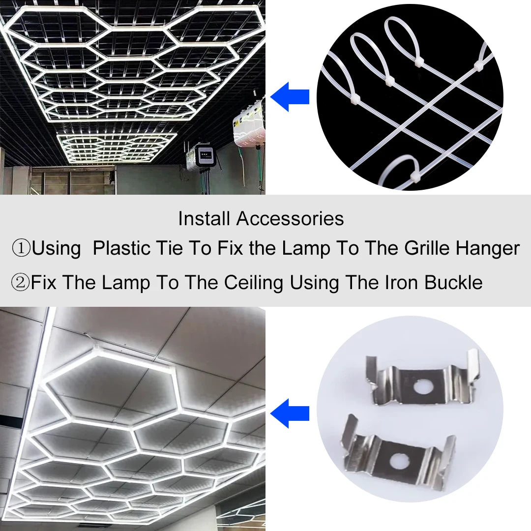 Garage Hexagon LED Light 50000H 6500K Ultra Bright for Home Gym Barbershop Car Detailing Bar Basement Workshop Ceiling Lighting