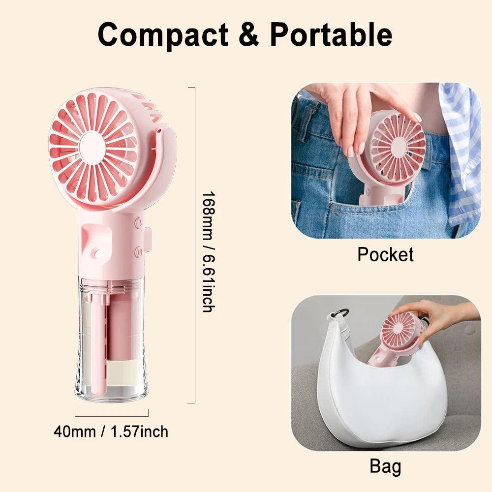 Mini Fan Portable Handheld Fan Water Mist Fan Small Spray Humidifier Fan USB Rechargeable Portable Fan New Hand Fan Air Cooler