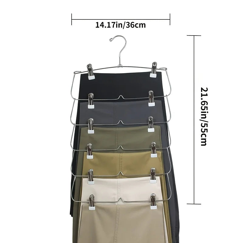 Skirt Hanges Space Saving, Pants Hangers with Clips 6 Tier,Closet Organizers and Storager,Clothes Hanger Space Saver