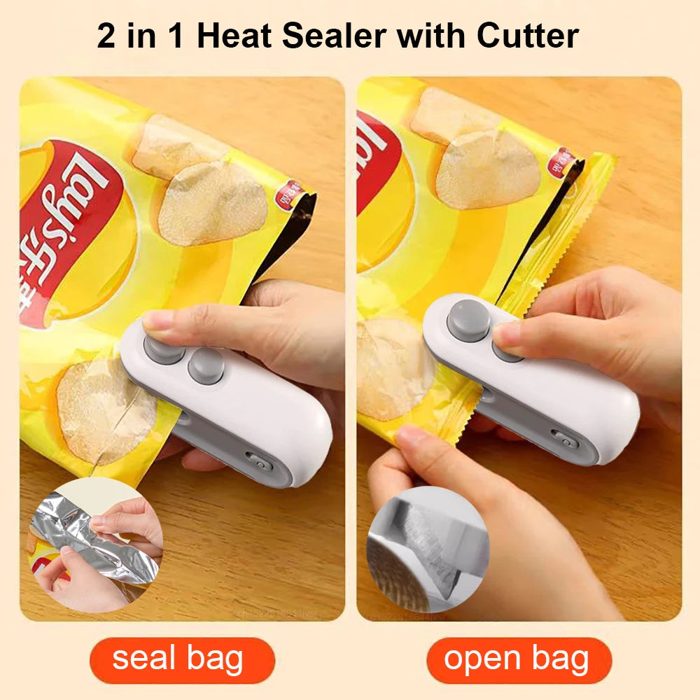 Mini Plastic Bag Sealer Rechargeable 2 in 1 Bag Heat Sealer With Cutter