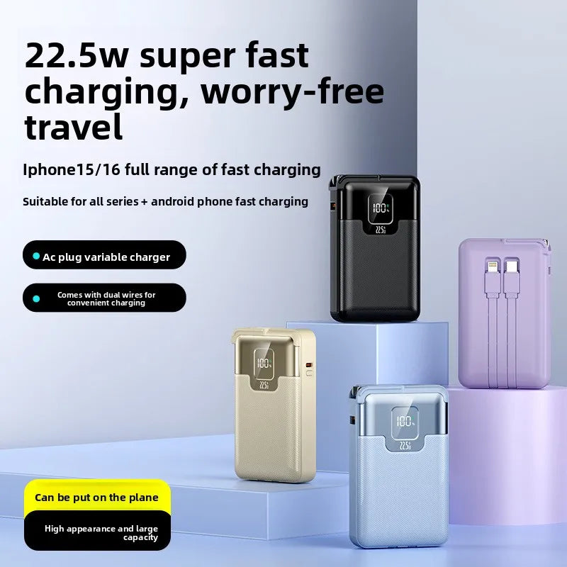New 20,000 MAh Super Fast Charging Power Bank 2-in-1 with AC Plug, Multi-function with Dual-wire Wall Plug Mobile Power Supply