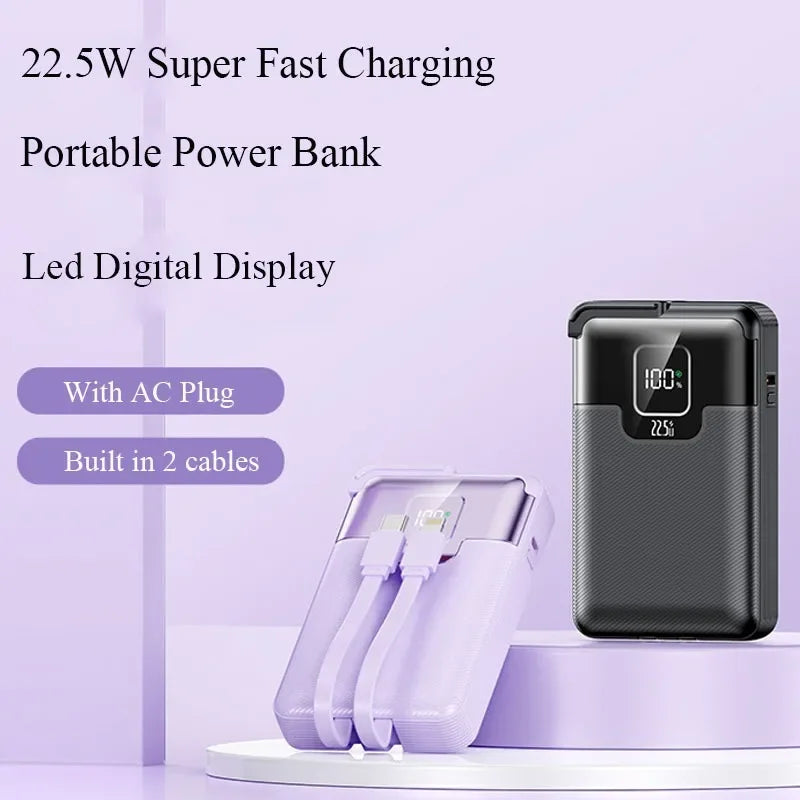 New 20,000 MAh Super Fast Charging Power Bank 2-in-1 with AC Plug, Multi-function with Dual-wire Wall Plug Mobile Power Supply