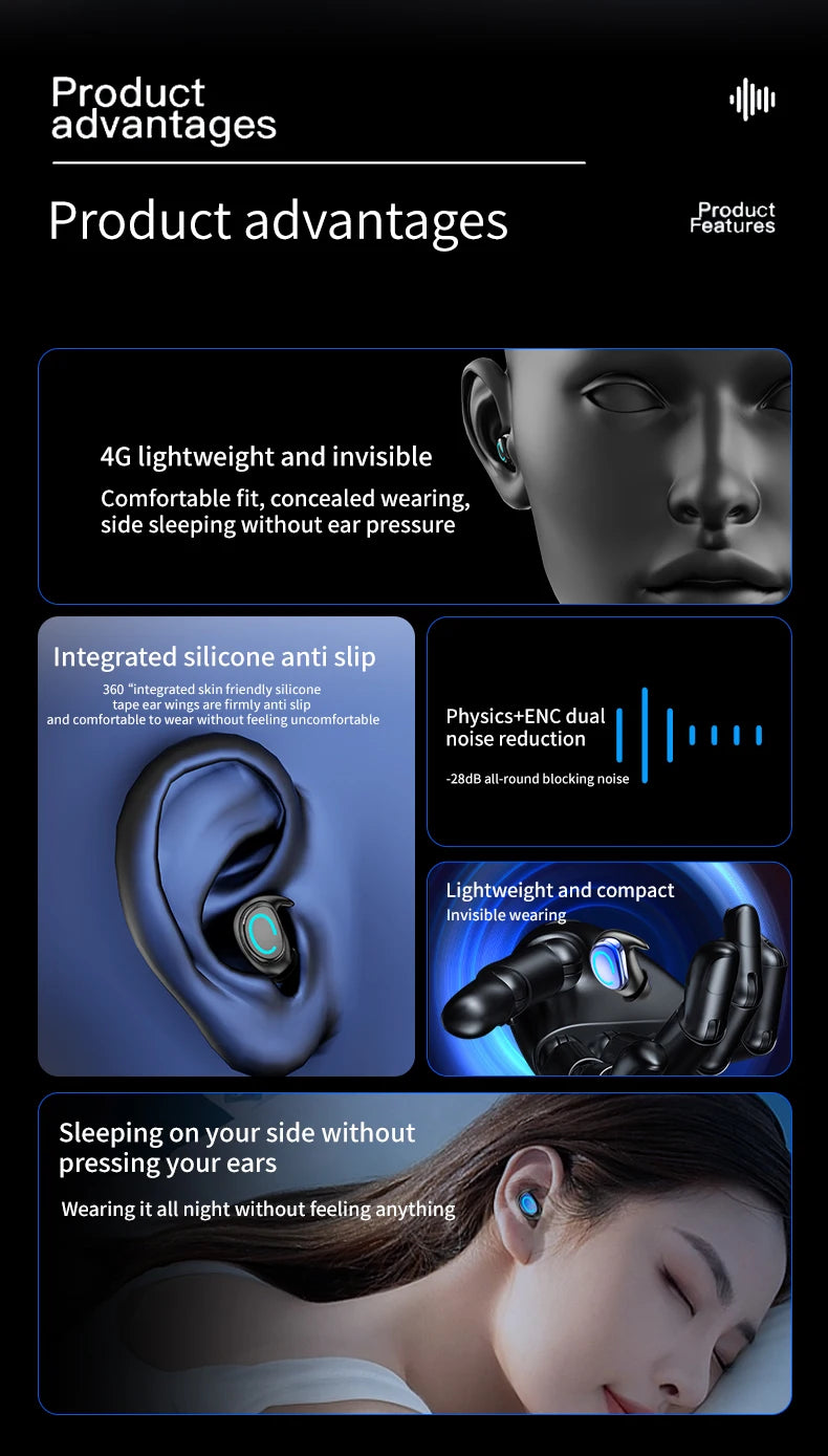 TWS Bluetooth Earphones Single In Ear Wireless Invisible Earbuds In Ear Sport With Mic Handsfree Headset Headphones For Phone