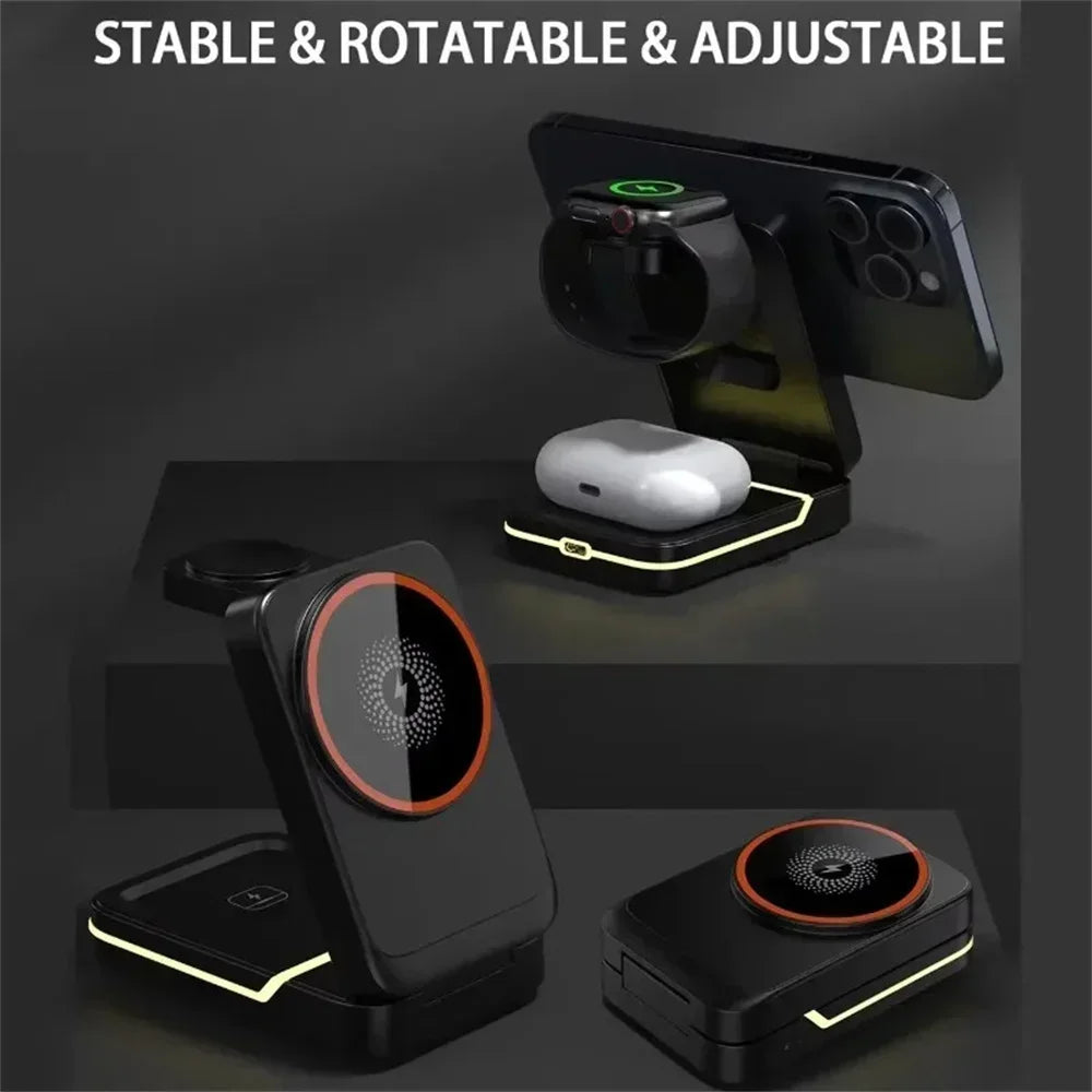 3 in1 Magnetic Wireless Charger Station 30W Fast Charging Phone Adapter For iPhone 16 15 14 13 Pro Max/Mini/Plus/ iWatch/Airpods