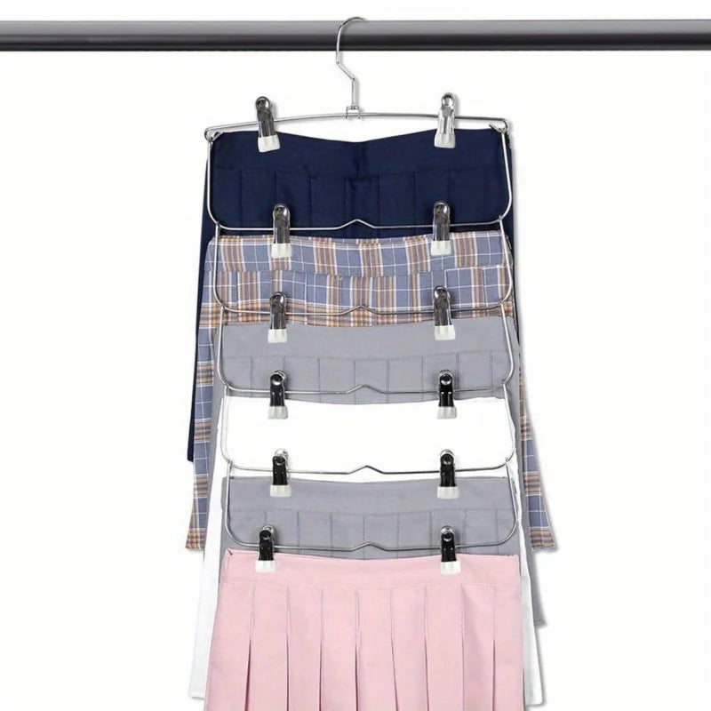 Skirt Hanges Space Saving, Pants Hangers with Clips 6 Tier,Closet Organizers and Storager,Clothes Hanger Space Saver